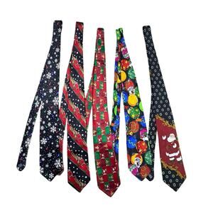 Vintage 80s/90s Christmas Tie Lot of 5